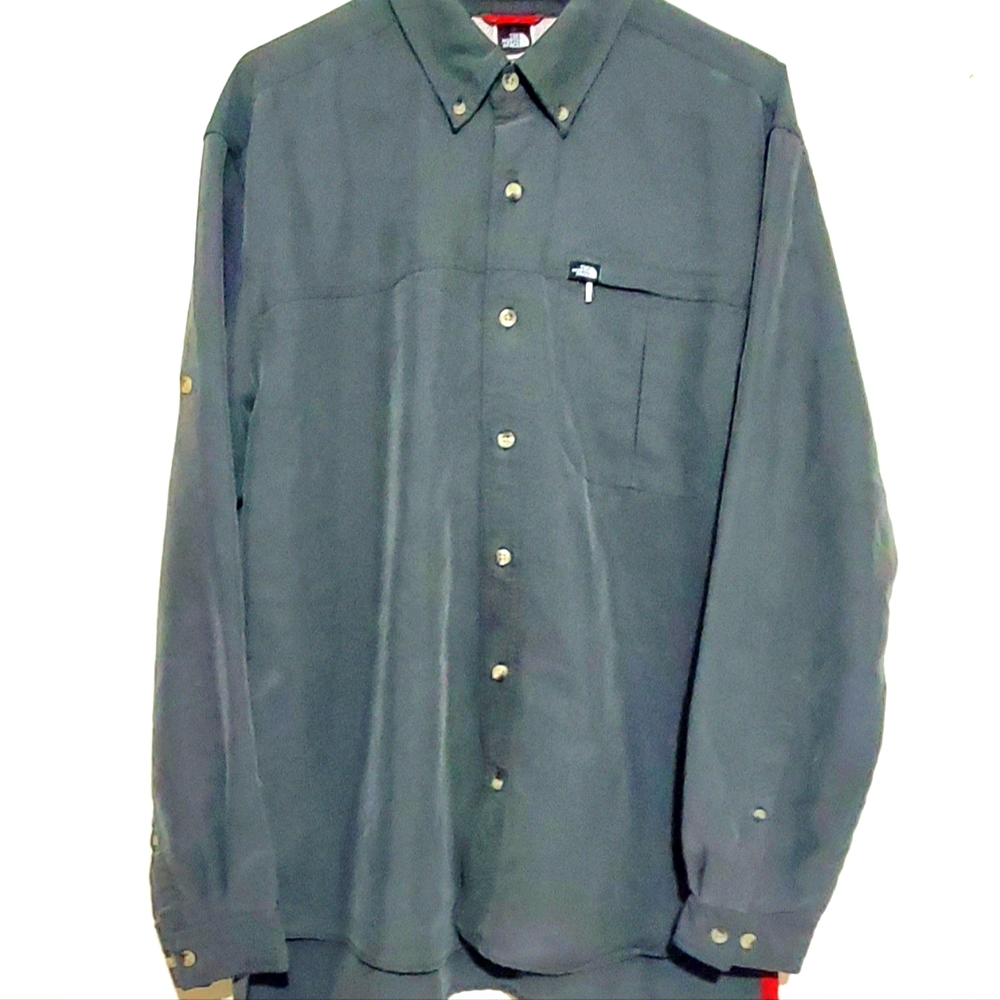 THE NORTH FACE LONG SLEEVE BUTTON UP SHIRT. MENS Sz:M OLIVE GREEN COLOR